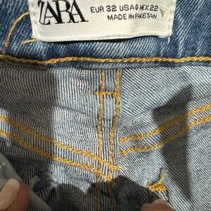 Zara Light Wash Denim with Yellow Stitching